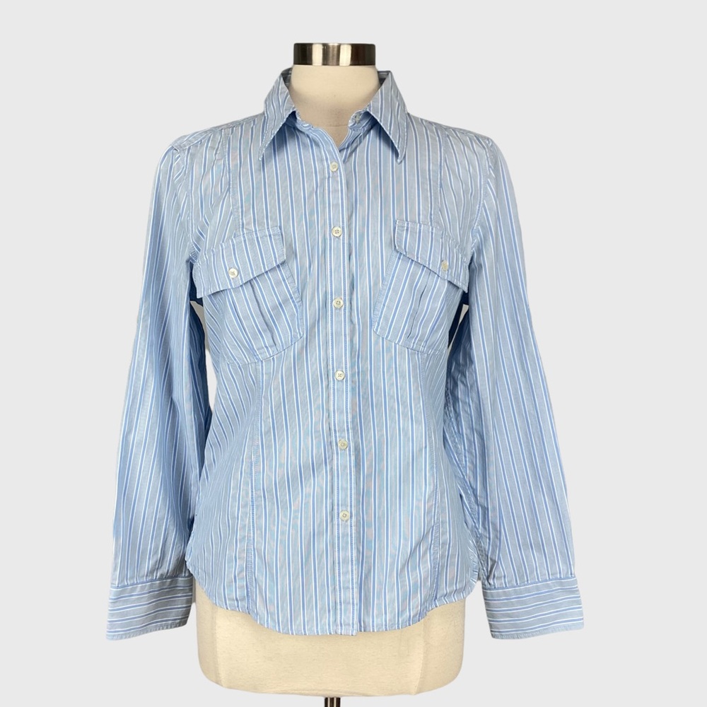 Tommy Hilfiger Blue Stripe Long Sleeve Button Down Cotton Shirt Large